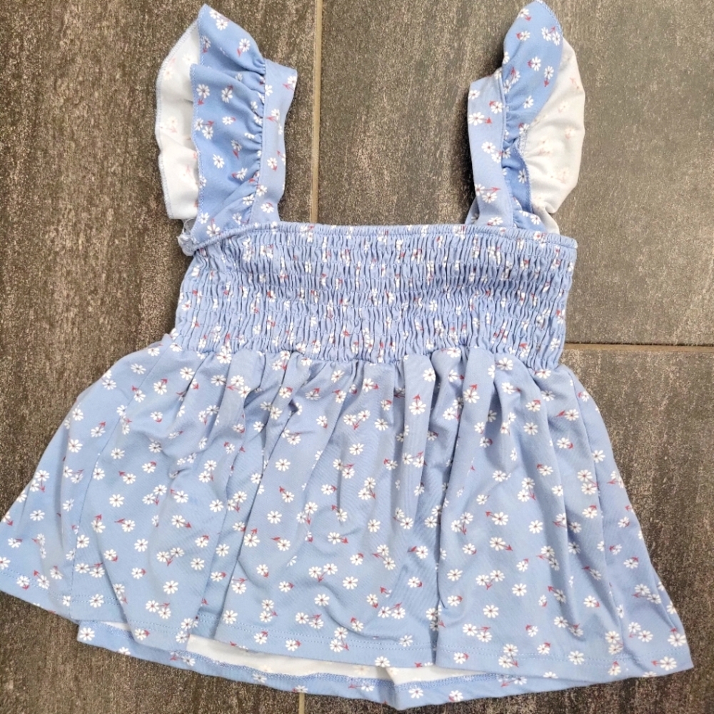 btween Toddler Girls Light blue floral flutter sleeve shirt size 4T